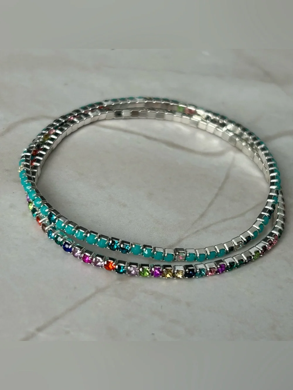 Silver Tone Multi-Color Crystal Bracelet Set